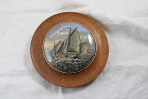 Framed 19th Century Pratt Ware Pot Lids Fishermen Sailing Ships & Ocean - Picture 1 of 9