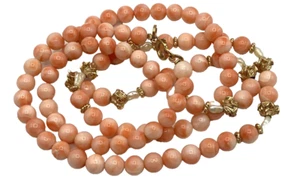 Vintage coral 32” necklace Angelskin + Freshwater Pearl - Picture 1 of 3