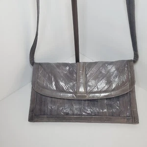 Vintage 80s Genuine Gray Eel Skin Women's Purse Shoulder Handbag Clutch  - Picture 1 of 8