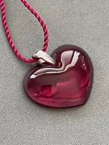 Authentic LALIQUE France Fuschia Pink Tender Heart Crystal Pendant Necklace NIB - Picture 1 of 6