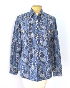 Camicetta western Panhandle slim Brooks & Dunn blu nera paisley top perle a scatto L - Foto 1 di 9