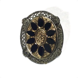 Vintage Black Glass and Gold Tone Brooch with Pedant Option - Bild 1 von 7