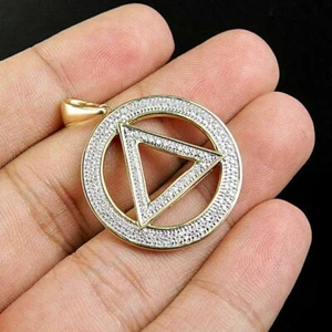 Regalo 1,00 Ct Taglio Tondo Real Moissanite Triangolo Cerchio Ciondolo Oro Gi... - Foto 1 di 6