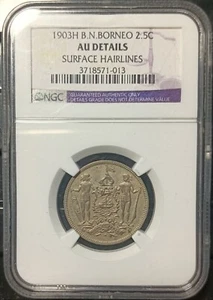 BRITISH NORTH BORNEO 1903 SURFACE HAIRLINES NGC AU DETAIL. - Picture 1 of 4