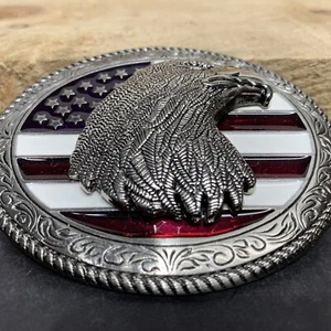 AMERICAN 3D EAGLE HEAD BIKER / WESTERN COWBOY SILVER OVAL BELT BUCKLE 3.5”x2.75” - Picture 1 of 5