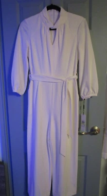 Mono Calvin Klein Elegante Blanco Crema Recorte Cuello en V Cinturón Talla 4 Nuevo con Etiquetas #16 Foto 1 de 4