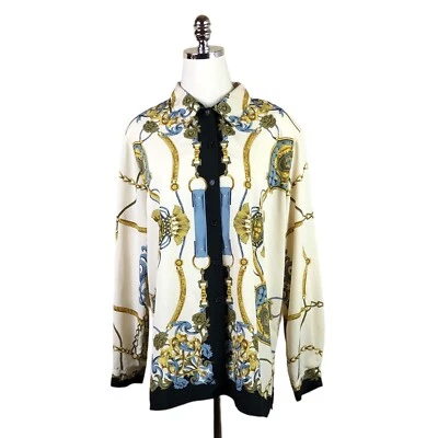 Blusa Impressions Años 90 Vintage Mujer XL Azul Marfil Oro Cadena Cinturón Borla Túnica Foto 1 de 4