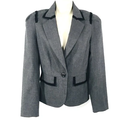 Trina Turk серый шерстяная смесь блейзер куртка Sz 2 одиночная кнопка ленты отделки - Изображение 1 из 4
