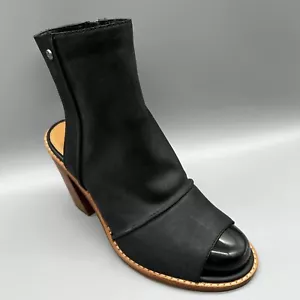 Ugg Valencia Peep Toe Boots Shoes Leather Zip Block Heel 3.5" Womens Uk 6 Black - Picture 1 of 7