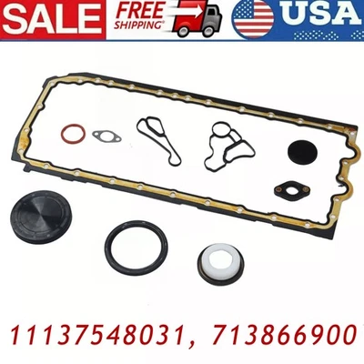 Engine Oil Pan Gasket Set w/Cooler Seal For BMW M135i 335i 435i 535i X5 X6 N55 Foto 1 de 4