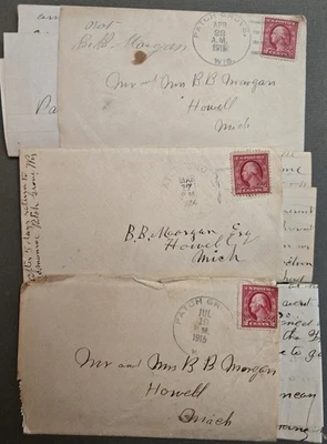 PATCH GROVE WISCONSIN 1915 Lot of 3x Covers w Letters to B.B. Morgan HOWELL MI - Image 1 of 4