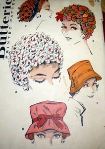 *LOVELY VTG 1960s HATS BUTTERICK  Sewing Pattern 22" - Picture 1 of 2
