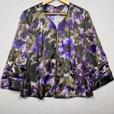 Christopher Banks Floral Open Front Jacket XL Dark Purple Lightweight Statement - Image 1 of 4