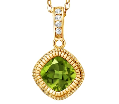 925 Gelbgold Versilbert 1.70 Karat Kissen Schnitt Peridot Damen Anhänger Schmuck - Bild 1 von 4