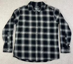 Camisa de franela Eddie Bauer para hombre mediana negra gris a cuadros con botones bolsillo de algodón - Imagen 1 de 7