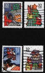 OFF paper #3113-16 Christmas- Family Scenes-s/a 32c (used set of 4) 1996 _n199 - Picture 1 of 1