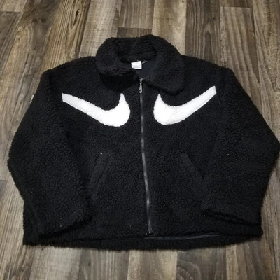 Nike Women’s Double Swoosh Sherpa Full Zip Size Small Black/White  - Image 1 of 4