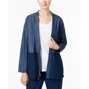 Eileen Fisher Colorblock Organic Cotton Blend M Kimono Open Jacket Minimalist - Picture 1 of 7