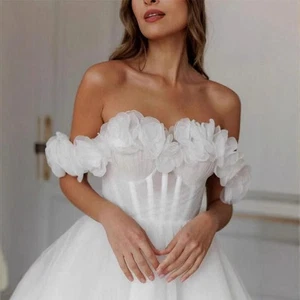Lace Off-shoulder Mini Wedding Dress - Picture 1 of 5