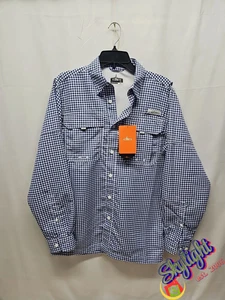 Habit Men's Gingham Fishing River Button Up Blue Shirt Double Pockets Size S - Picture 1 of 12