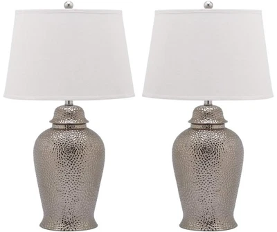 Lighting Collection Metallica Silver Ginger Jar 28-inch Bedroom Living Room H... - Image 1 of 4