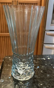 Vaso vintage in vetro art deco a coste blu acqua verde alto 11-1/2" - Foto 1 di 7