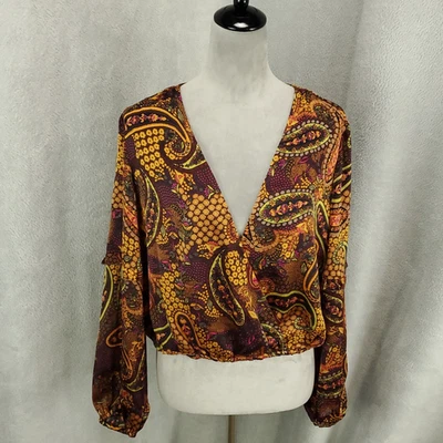 Nuevo Top Para Mujer Grande Caoba Profunda Paisley Confeti Cuello en V Nuevo Con Etiquetas Marisol Jessica Foto 1 de 4