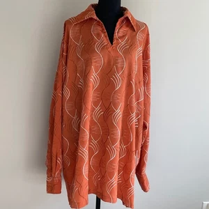 POSSI New York Orange Swirl Print Langarm Kragen Shirt Oberteil XXL - Bild 1 von 5