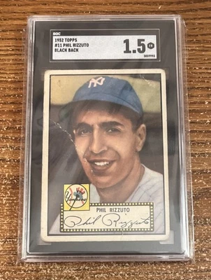 1952 Topps #11 Phil Rizzuto New York Yankees HOF BLACK BACK SGC 1.5 - Imagem 1 de 2