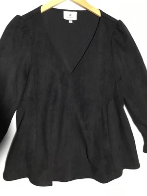 Tuckernuck Easton Faux Suede Swing Blouse Women’s M Black Long Sleeve  — 第 1/4 张图片