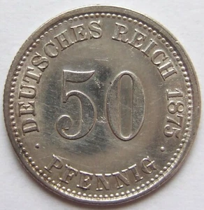 Coin German Empire Empire Silver 50 Pfennig 1875 H in Extremely fine Rare - Picture 1 of 2