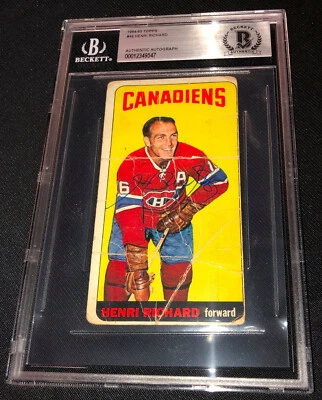 HENRI RICHARD SIGNED 1964-65 TOPPS SP #48 CANADIENS CARD BECKETT AUTHENTICATED - Image 1 of 2
