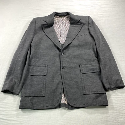 VINTAGE Cricketeer Blazer Mens 44R Gray Double Knit Polyester Sport Coat Jacket - Image 1 of 4