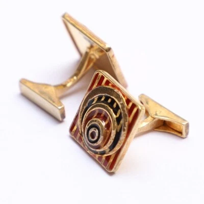 Gemelos hechos a mano de plata de ley 925 rojo negro esmalte forma cuadrada enchapados en oro Foto 1 de 4