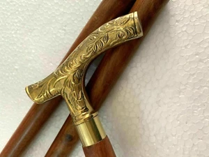 Antique Brass Handle Walking Stick Cane Victorian Derby Head Vintage Style Gift - Picture 1 of 5