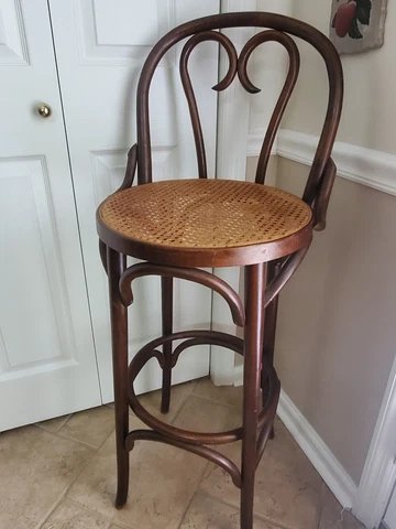 VINTAGE MID CENTURY CANE BENTWOOD RATTAN COUNTER CAFE BAR STOOL Cover