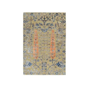 2'1"x3' Cypress Tree Design Silk With Textured Wool Hand Knotted Rug R58177 - Picture 1 of 8