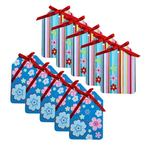Blank Note Cards Flower Stripe Set of 10 Thank You Ribbon Embellishment - Picture 1 of 8