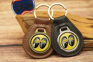 NEW RARE Vtg 1970s HOTROD MOON EYES RACING Leather CAR Key Chain Ring Fob - Bild 1 von 6