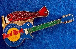 TOKYO JAPANESE CHILDRENS DAY KITE RED KOI FISH BLUE GUITAR 98 Hard Rock Cafe PIN - Picture 1 of 1