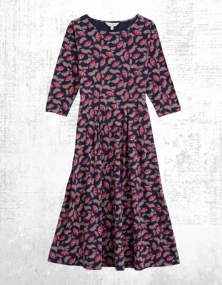 Ex Seasalt Women’s Wild Floral Jersey ¾ Sleeve Dress in Nautical Folk Vines - Image 1 of 4