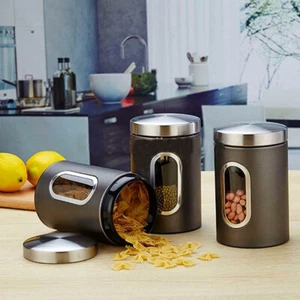 3Pcs/Set Coffee Storage Canisters Tea Sugar Kitchen Jars Metal Containers Bottle - Picture 1 of 6