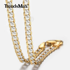 4mm 18-24" Diamond-Cut Curb Cuban Link Gold Plated Chain Necklace Christmas Gift - Picture 1 of 14
