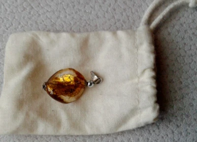 Ciondolo Foglia d'oro Vetro e Argento Vintage - Immagine 1 di 4