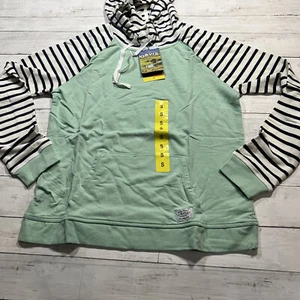 NWT Orvis Womens Seafoam Green Navy Blue Stripe Colorblock Sz Sm Pullover Hoodie - Picture 1 of 11