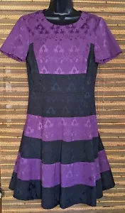 New $169 Belle Badgley Mischka Size 10 Black Purple Brocade Striped Tennis Dress - Picture 1 of 14