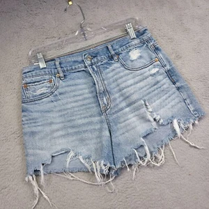 American Eagle pantaloncini relaxed donna 8 blu a righe vita alta denim invecchiato - Foto 1 di 14