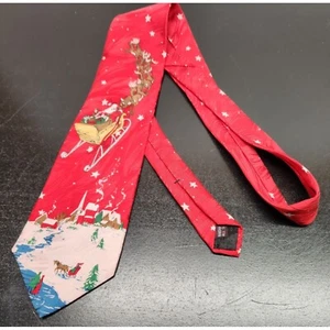 Giorgio 100% Silk Santa's Sleigh Scene Christmas Tie - Church - Snow - Reindeer - Picture 1 of 6