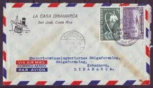 q1864/ Costa Rica Danish Ship Illustrated Airmail Cover t/Denmark 1954 - Picture 1 of 1