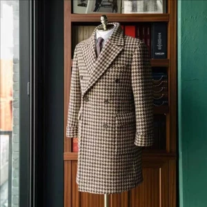 Herren Hahnentritt Anzug Mantel Sakko Braun Zweireiher Blazer Smoking Mantel - Bild 1 von 11